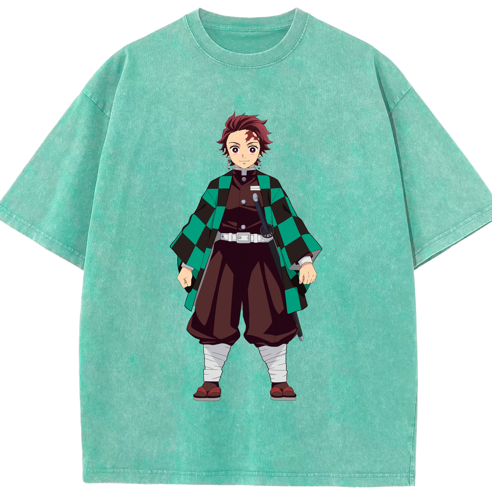 （画像用） 鬼滅の刃 竈門 炭治郎／かまど たんじろう Kamado Tanjirou 綿100% ヴィンテージ風 半袖Tシャツ（フロントプリント）